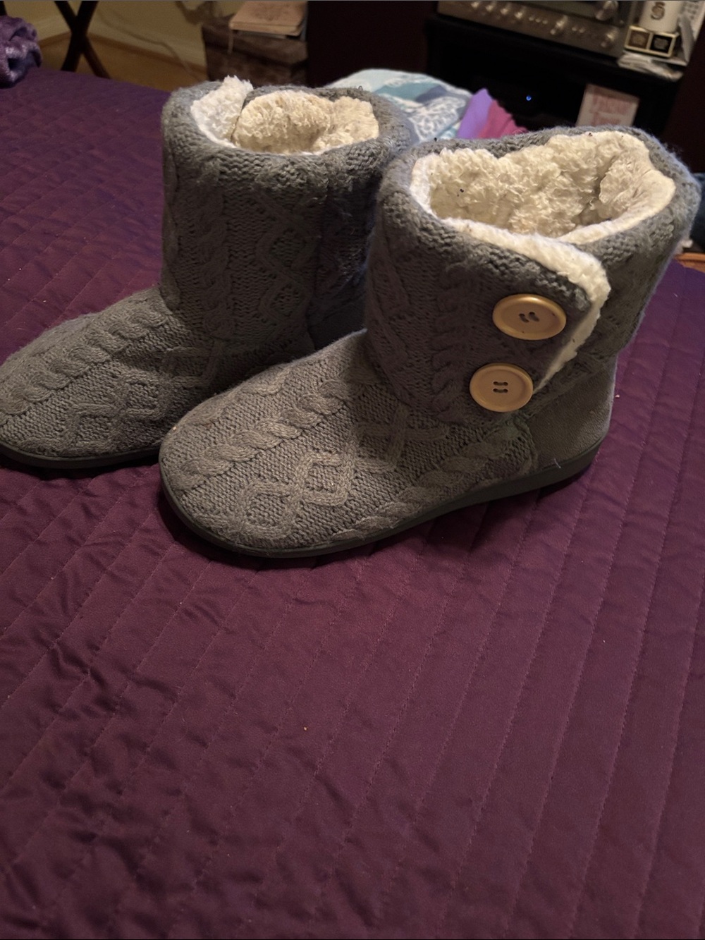 Cozy Knit Gray Ankle Booties with Sherpa Lining